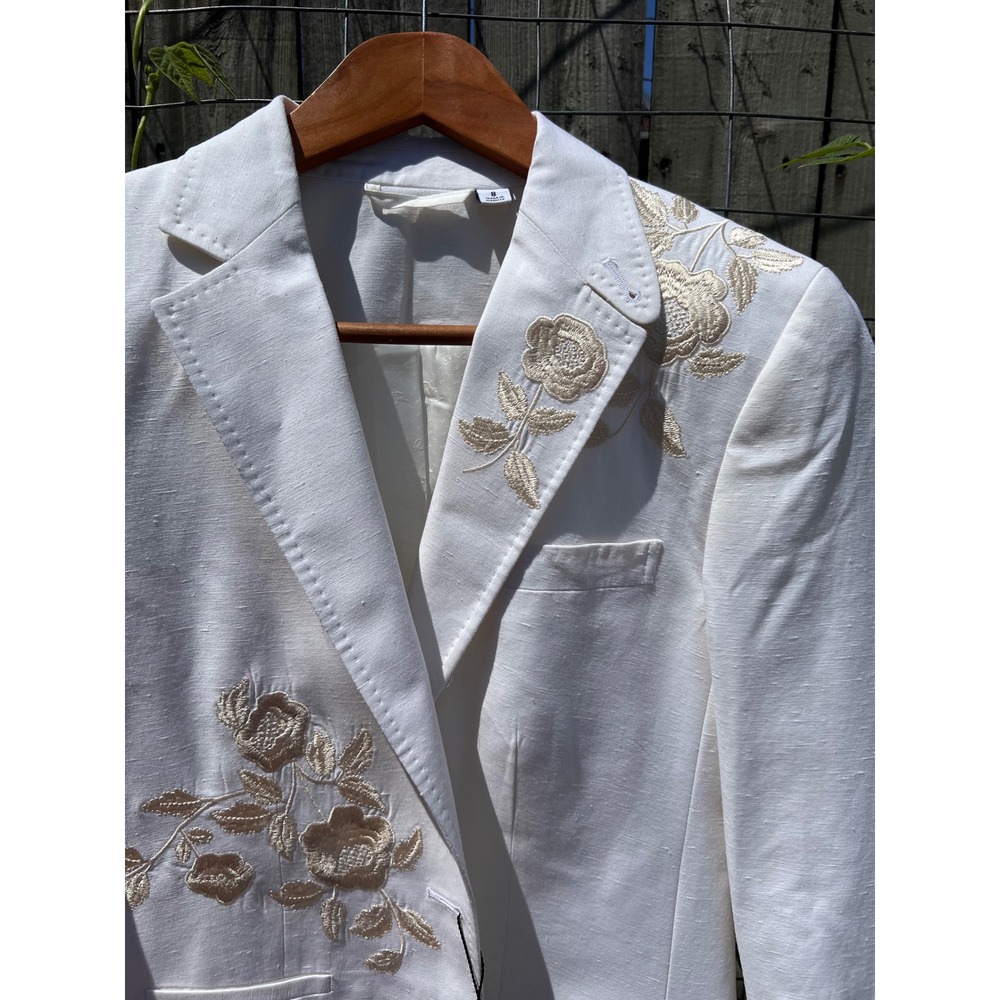 ROBERT GRAHAM Women White Embroidered Floral Luxury Blazer Jacket NWT Sz8